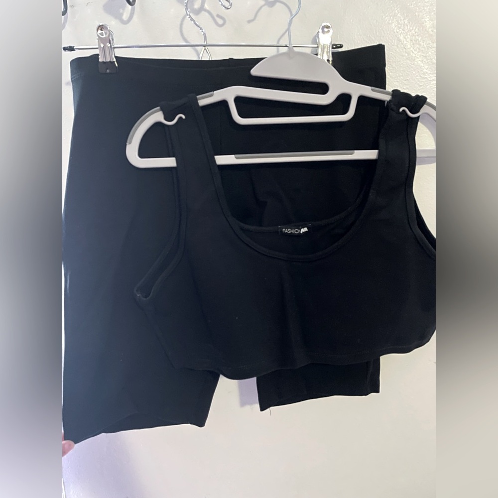 Fashion Nova Black Biker Shorts & Bra Set